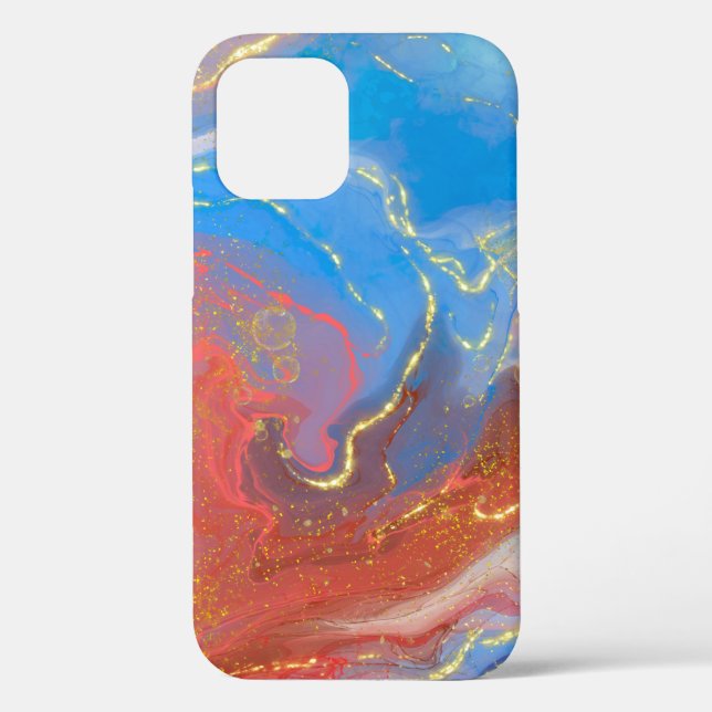 Crimson, Blush, Blue and Gold Marbled Alcohol Ink  Case-Mate iPhone Case (Back)