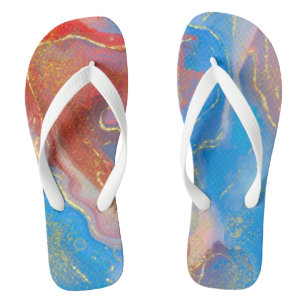 Crimson, Blush, Blue and Gold Marbled Alcohol Ink Flip Flops