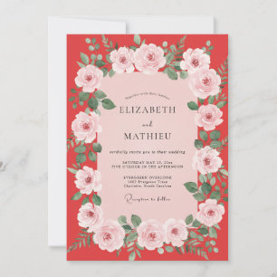 Crimson Blush Petal Wedding Invitation