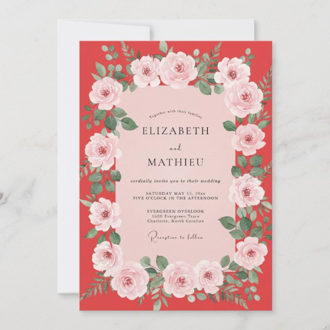 Crimson Blush Petal Wedding Invitation (Front)