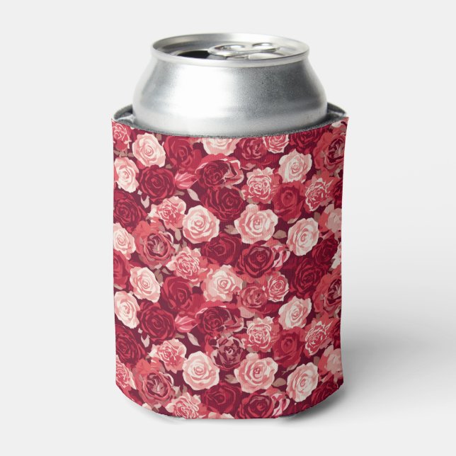 Crimson & Blush Seamless Rose Pattern Can Cooler (Can Front)