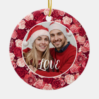 Crimson & Blush Seamless Rose Pattern Ceramic Ornament