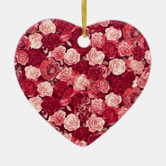Crimson & Blush Seamless Rose Pattern Ceramic Ornament