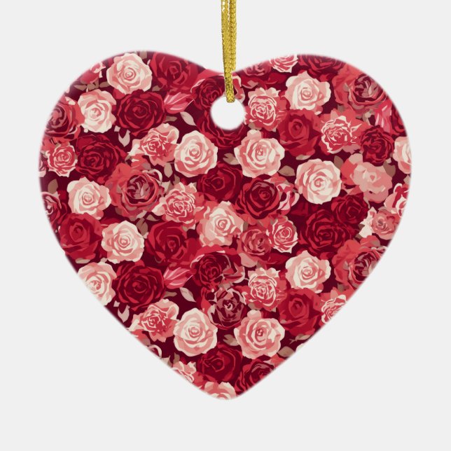 Crimson & Blush Seamless Rose Pattern Ceramic Ornament (Front)