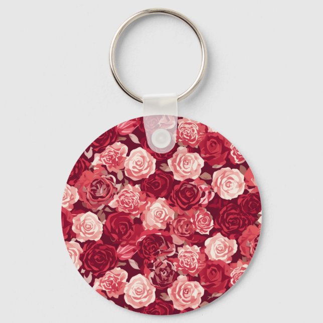 Crimson & Blush Seamless Rose Pattern Keychain (Front)