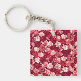 Crimson & Blush Seamless Rose Pattern Keychain