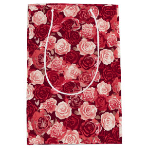Crimson & Blush Seamless Rose Pattern Medium Gift Bag