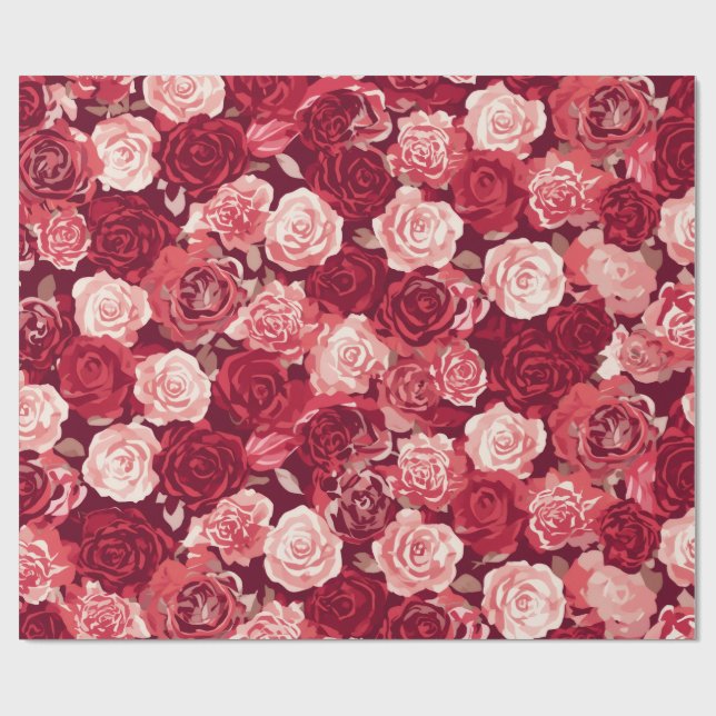 Crimson & Blush Seamless Rose Pattern Wrapping Paper (Flat)