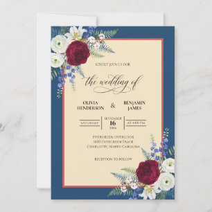 Crimson Burgundy Bouquet Eucalyptus Wedding Invitation