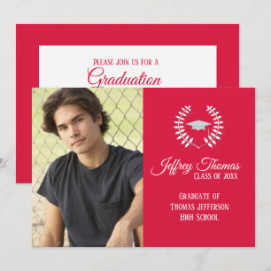 Crimson Cap & Leaves Grad Invitation 5" x 7"