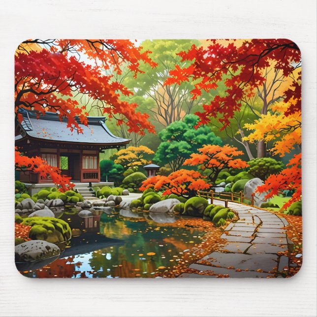 Crimson Cascade - Autumn in a Japanese Garden Mouse Pad (Front)