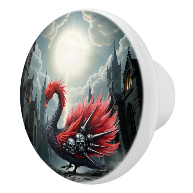 Crimson Cathedral Swan Ceramic Knob (Right)