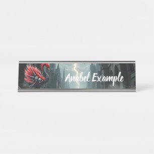 Crimson Cathedral Swan. Desk Name Plate