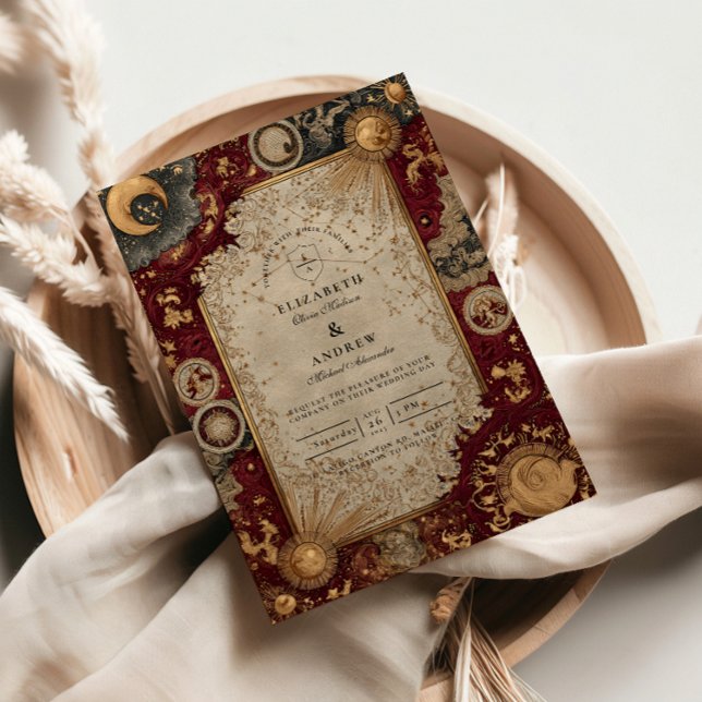 Crimson Celestial Baroque Wedding Invitation (Creator Uploaded)