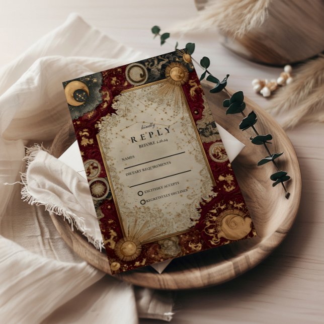 Crimson Celestial Baroque Wedding RSVP Card (Creator Uploaded)