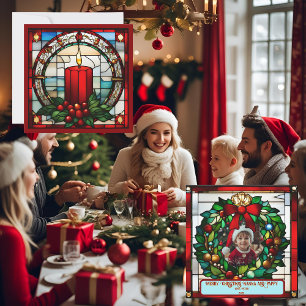 Crimson Christmas Candle Faux Stained