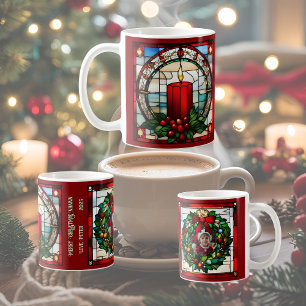 Crimson Christmas Candle Faux Stained Customizable Coffee Mug