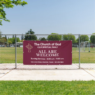 Crimson Church Welcome Hanging Banner With Logo