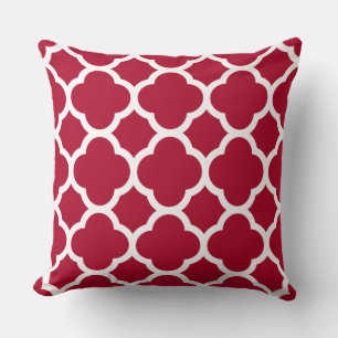 Crimson Colour Quatrefoil Pattern Throw Pillow