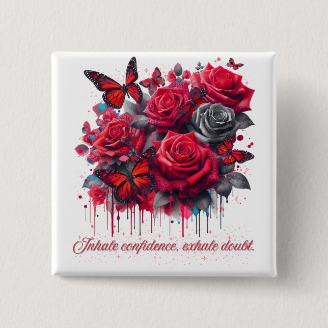 Crimson Confidence 2 Inch Square Button (Front)