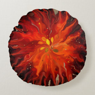Crimson Core – Fiery Abstract Energy Burst Round Pillow