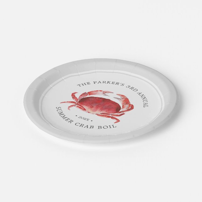 Crimson Crab | Crab Boil Event Grey Paper Plate (Angled)