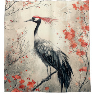 Crimson Crane Blossom Ink Wash (1)
