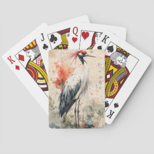 Crimson Crane Blossom Ink Wash (1) Playing Cards
