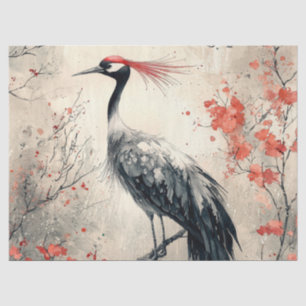 Crimson Crane Blossom Ink Wash (1) Tissue Paper