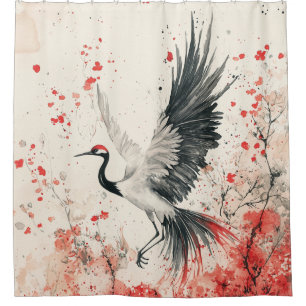 Crimson Crane Blossom Ink Wash (2)