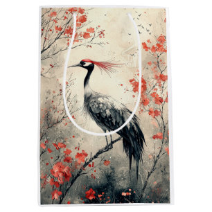 Crimson Crane Blossom Ink Wash (2) Medium Gift Bag