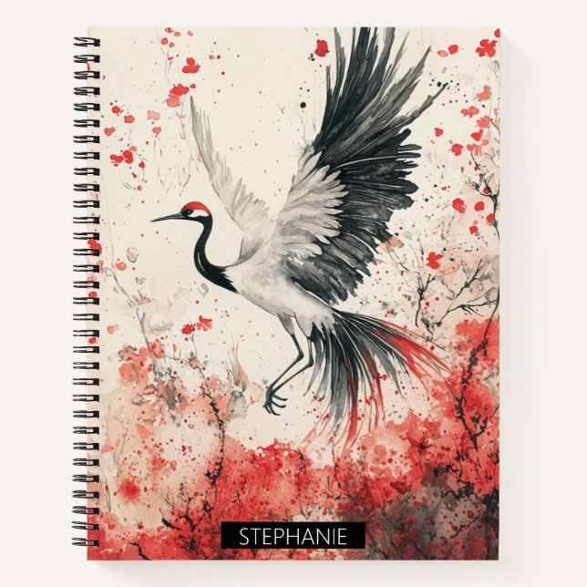 Crimson Crane Blossom Ink Wash (2) Notebook (Front)