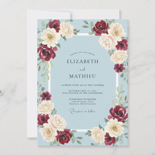 Crimson Cream Petal Wedding Invitation (Front)