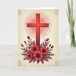Crimson Cross Floral Art Card