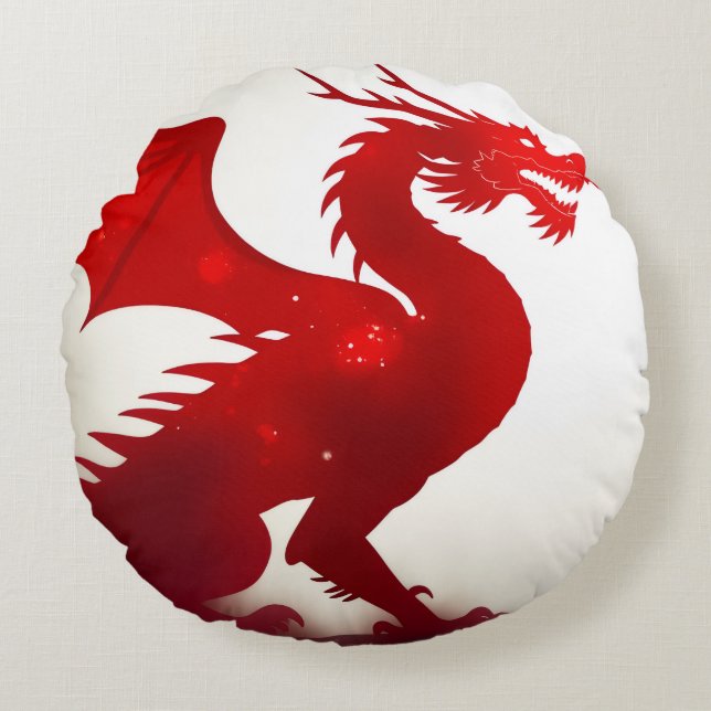 Crimson Dragon Fury Round Pillow (Front)
