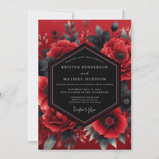 Crimson Dramatic Bloom Wedding Invitation (Front)