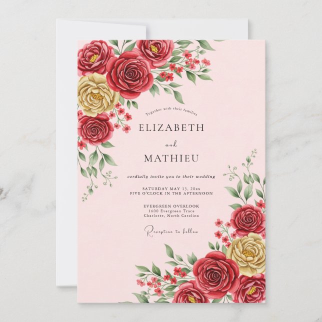 Crimson Elegant Romantic Wedding Invitation (Front)