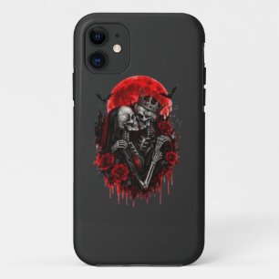 Crimson Embrace: Skeleton Lovers iPhone 11 Case