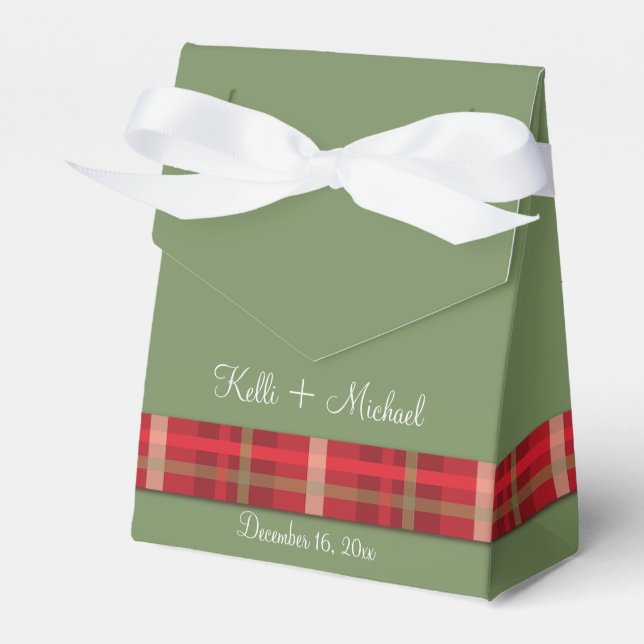 Crimson & Evergreen Christmas Wedding Favor Box (Front Side)