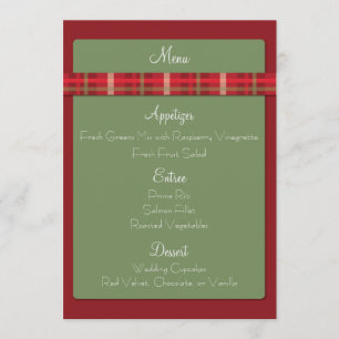 Crimson & Evergreen Christmas Wedding Menu Card