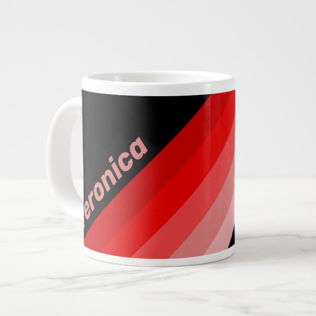 Crimson Fade Stripes with Name Large Coffee Mug (Front Left)