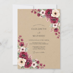 Crimson Floral Autumn Wedding Invitation