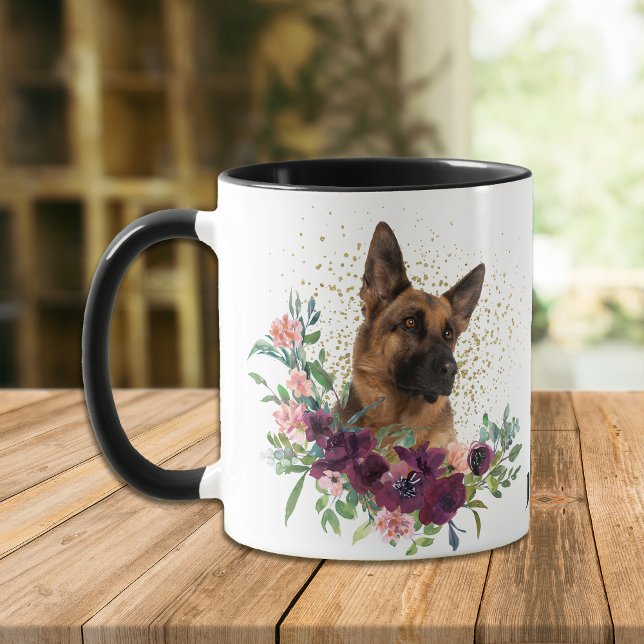 Crimson Floral Bouquet Allemand Berger Chien Mug (Créateur téléchargé)