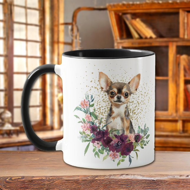 Crimson Floral Bouquet Chihuahua Dog Mug (Creator Uploaded)