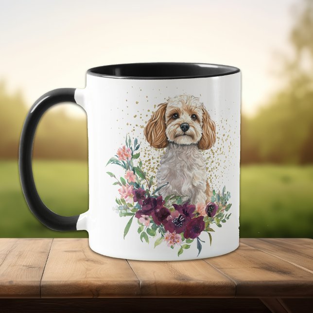 Crimson Floral Bouquet Cockapoo Dog Mug (Creator Uploaded)