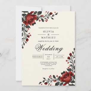 Crimson Floral Corner Romance Wedding Invitation