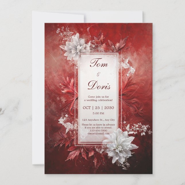 Crimson Floral Elegance Wedding Invitation (Front)
