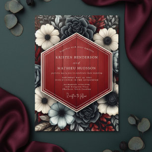 Crimson Floral Woodland Wedding Invitation