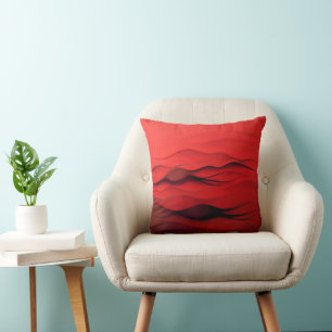 Crimson Flow – Abstract Red Waves of Motion Throw Pillow