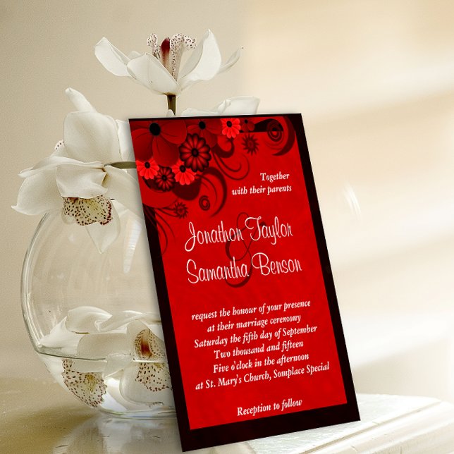 Crimson foncé Rouge Floral Faire-part de mariage g (Créateur téléchargé)